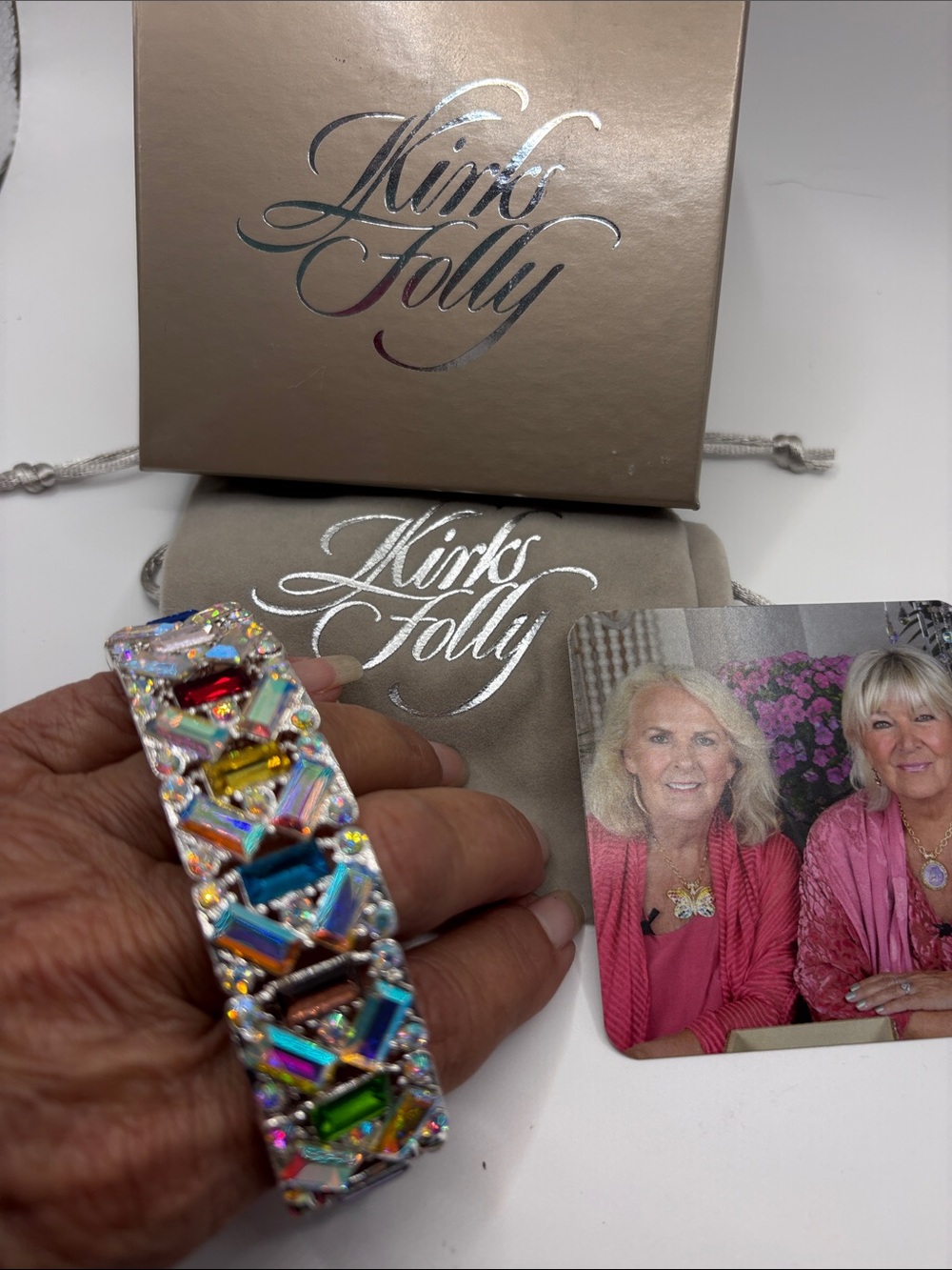 Kirks Folly Iridescent Crystal Bracelet - Blue, Green, Yellow, Red, Pink